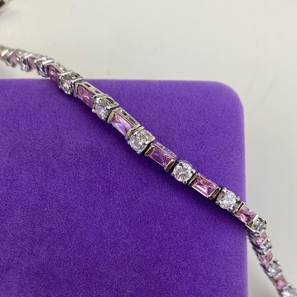 💛 Sterling Silver White & Pink CZ Tennis Bracelet - Picture 4 of 8